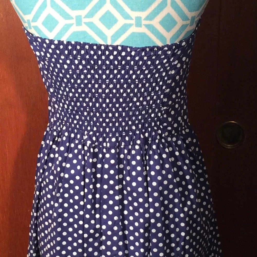 Bebop retro pin-up nautical blue white polka dots medium - Picture 2 of 4